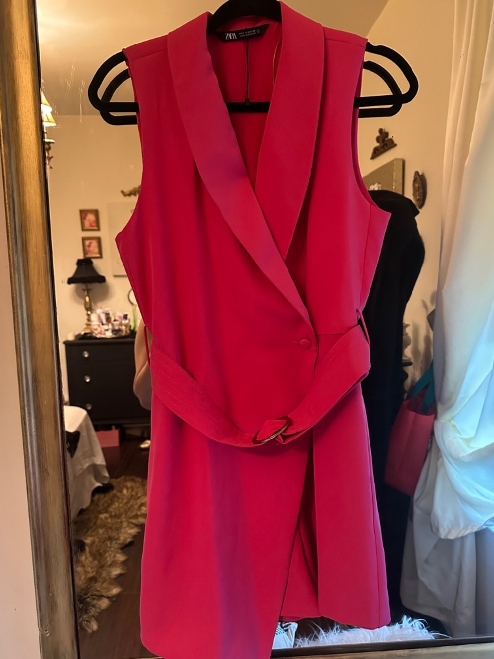 Zara Sleeveless Belted Blazer Dress in Hot Pink